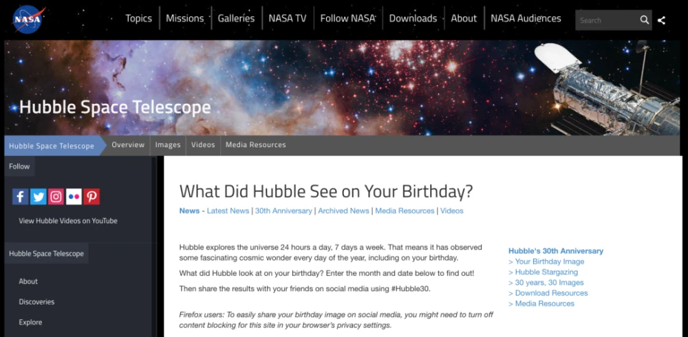 What did hubble see on your birthday 2005